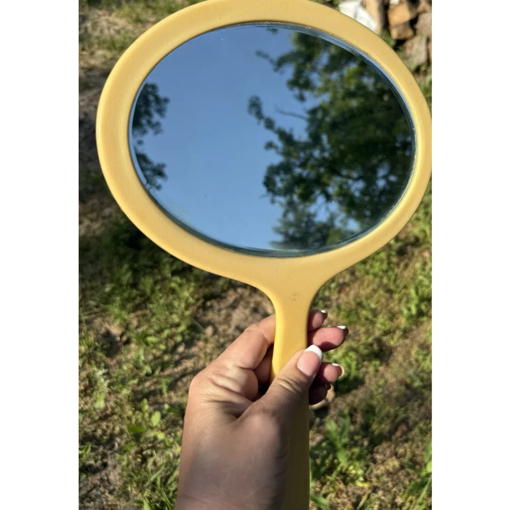 Vintage Colored VANITY HAND MIRROR 1940’s Era Great Prop Heavy French Ivory MCM